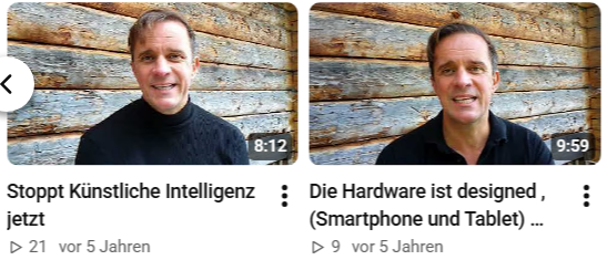 Meine Videos von 2021 auf YouTube, darunter „Stoppt Künstliche Intelligenz jetzt“